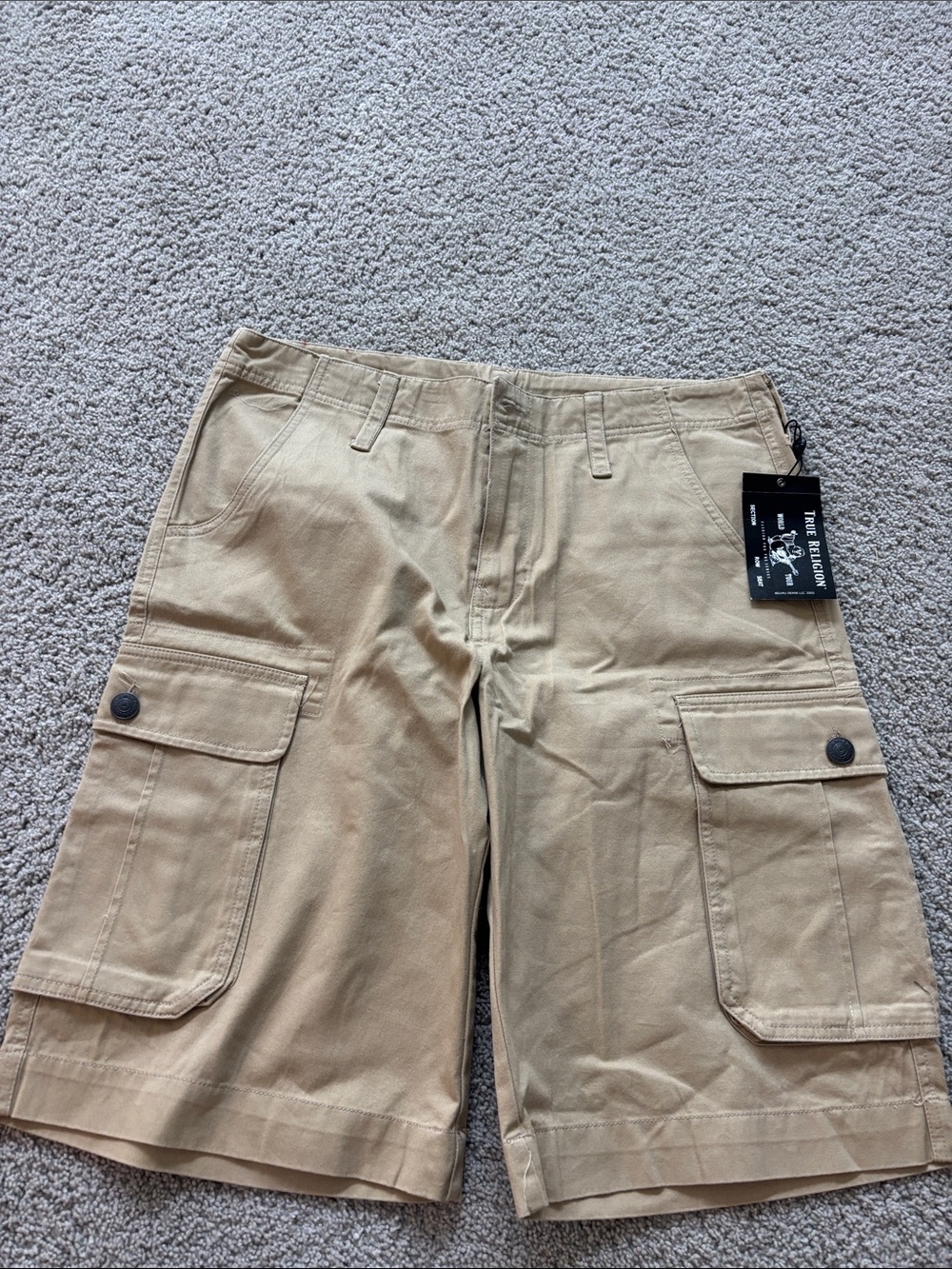 True Religion Men's Khaki Cargo Shorts